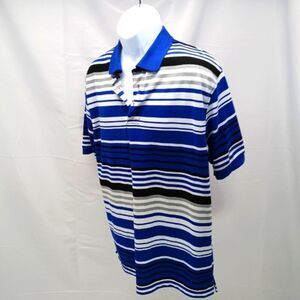 NWOT Black Laccquer Polo Shirt Blue Black White Grey Striped Mens Large.........